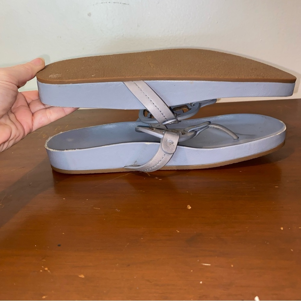 Tory Burch Miller Cloud Blue Gray Sandals with Cutout Logo Design Size 7 1/2 - Picture 8 of 10